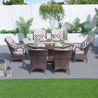 Parma 6-Seat Outdoor Fire Pit Dining Set – Oval Gas Fire Pit Table (PAG-1106O) - Direct Wicker