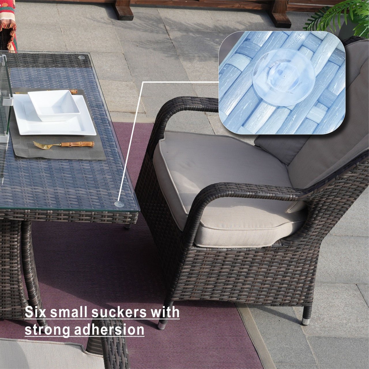 Parma 6-Seat Outdoor Fire Pit Dining Set – Oval Gas Fire Pit Table (PAG-1106O) - Direct Wicker