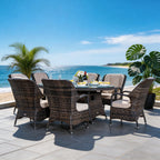 Parma 6-Seat Outdoor Fire Pit Dining Set – Oval Gas Fire Pit Table (PAG-1106O) - Direct Wicker