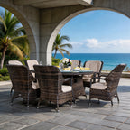 Parma 6-Seat Outdoor Fire Pit Dining Set – Oval Gas Fire Pit Table (PAG-1106O) - Direct Wicker