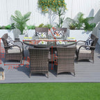 Parma 6-Seat Outdoor Fire Pit Dining Set – Oval Gas Fire Pit Table (PAG-1106O) - Direct Wicker