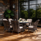 Parma 6-Seat Outdoor Fire Pit Dining Set – Oval Gas Fire Pit Table (PAG-1106O) - Direct Wicker