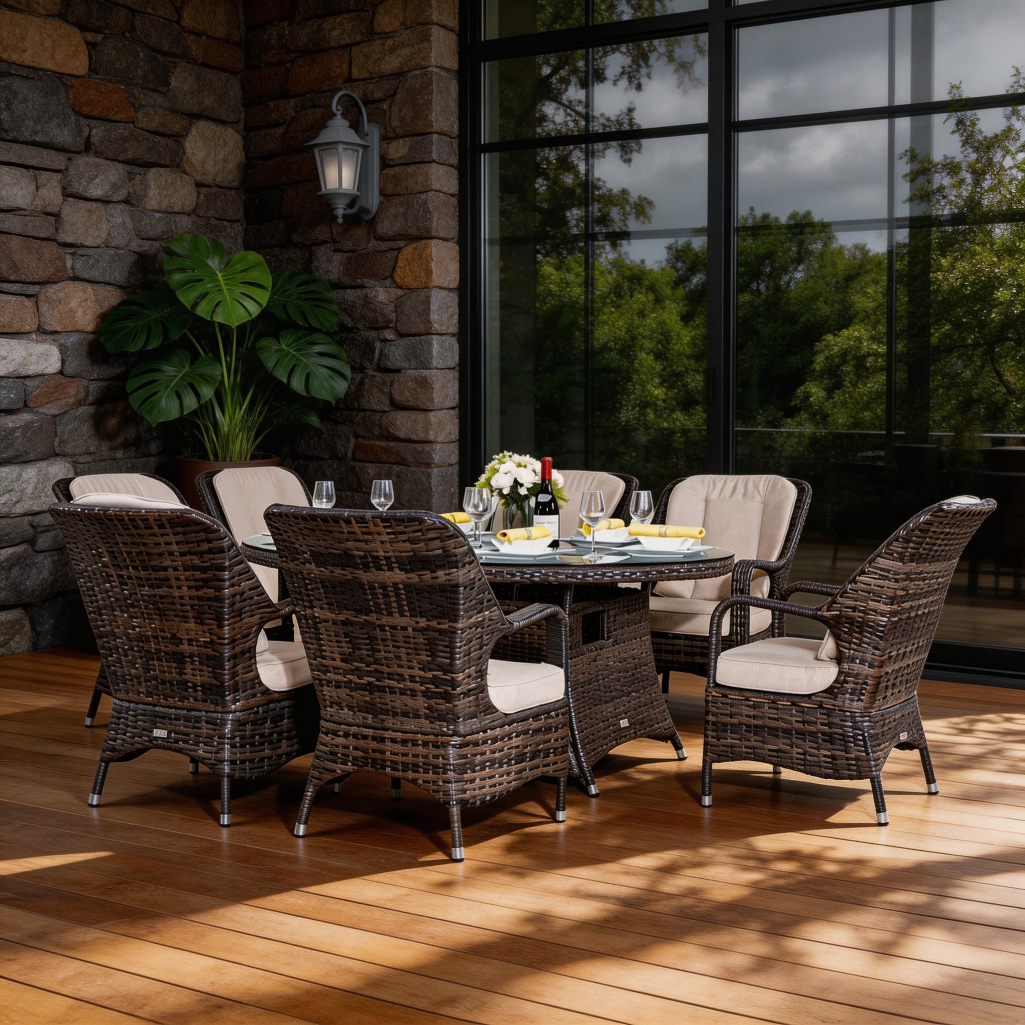 Parma 6-Seat Outdoor Fire Pit Dining Set – Oval Gas Fire Pit Table (PAG-1106O) - Direct Wicker