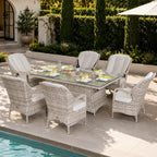 Parma 6-Seat Outdoor Fire Pit Dining Set – Rectangle Fire Pit Table (PAG-1106R) - Direct Wicker