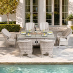 Parma 6-Seat Outdoor Fire Pit Dining Set – Rectangle Fire Pit Table (PAG-1106R) - Direct Wicker
