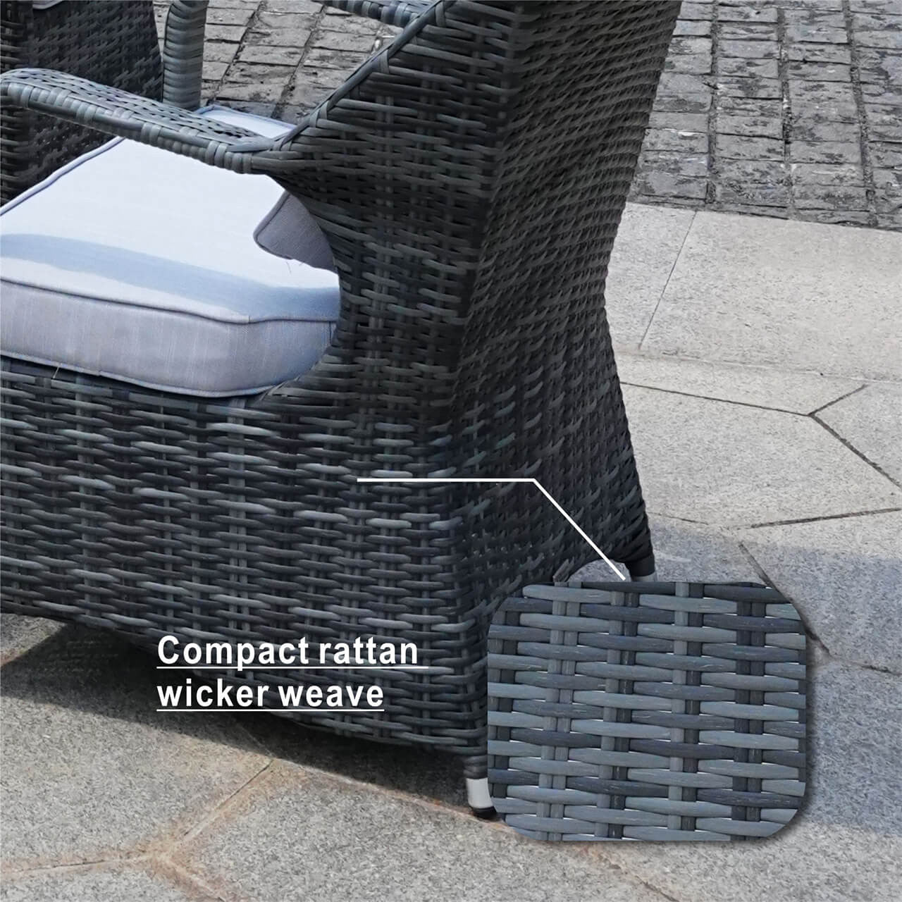 Parma 6-Seat Outdoor Fire Pit Dining Set - Rectangle Fire Pit Table with Aluminum Tabletop (PAG - 1106RA) - Direct Wicker