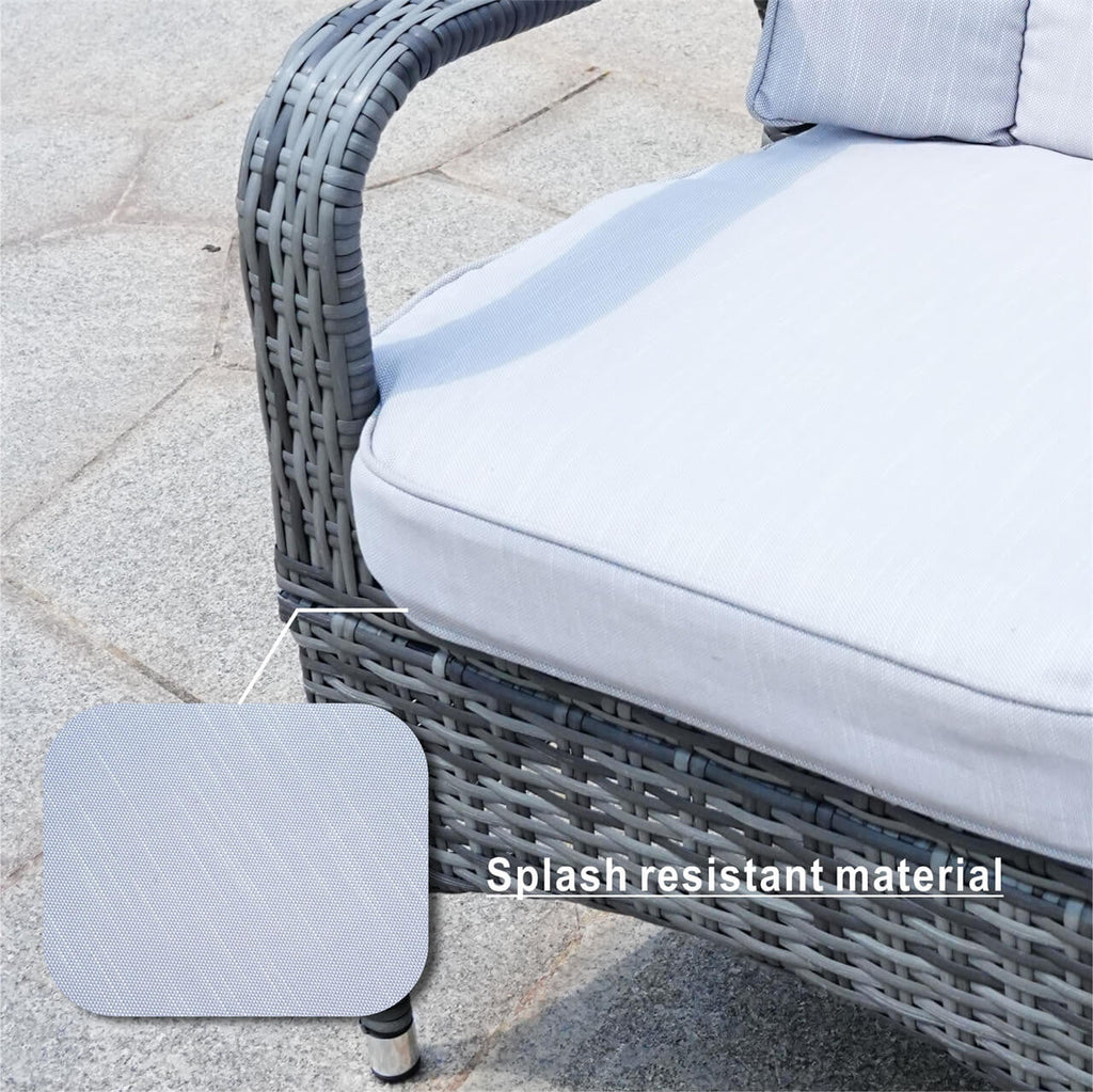 Parma 6-Seat Outdoor Fire Pit Dining Set - Rectangle Fire Pit Table with Aluminum Tabletop (PAG - 1106RA) - Direct Wicker