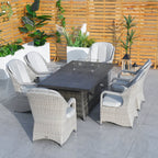 Parma 6 - Seat Outdoor Fire Pit Dining Set - Rectangle Fire Pit Table with Ice Bucket (PAG - 1106FI) - Direct Wicker