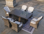 Parma 6 - Seat Outdoor Fire Pit Dining Set - Rectangle Fire Pit Table with Ice Bucket (PAG - 1106FI) - Direct Wicker