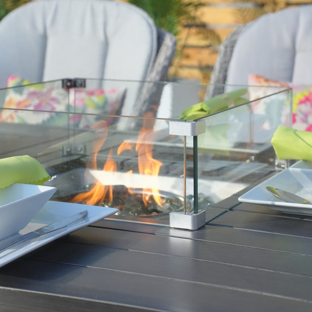 Parma 6 - Seat Outdoor Fire Pit Dining Set - Rectangle Fire Pit Table with Ice Bucket (PAG - 1106FI) - Direct Wicker