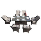 Direct Wicker's 6-Seat Rectangle Patio Fire Pit Set With White background