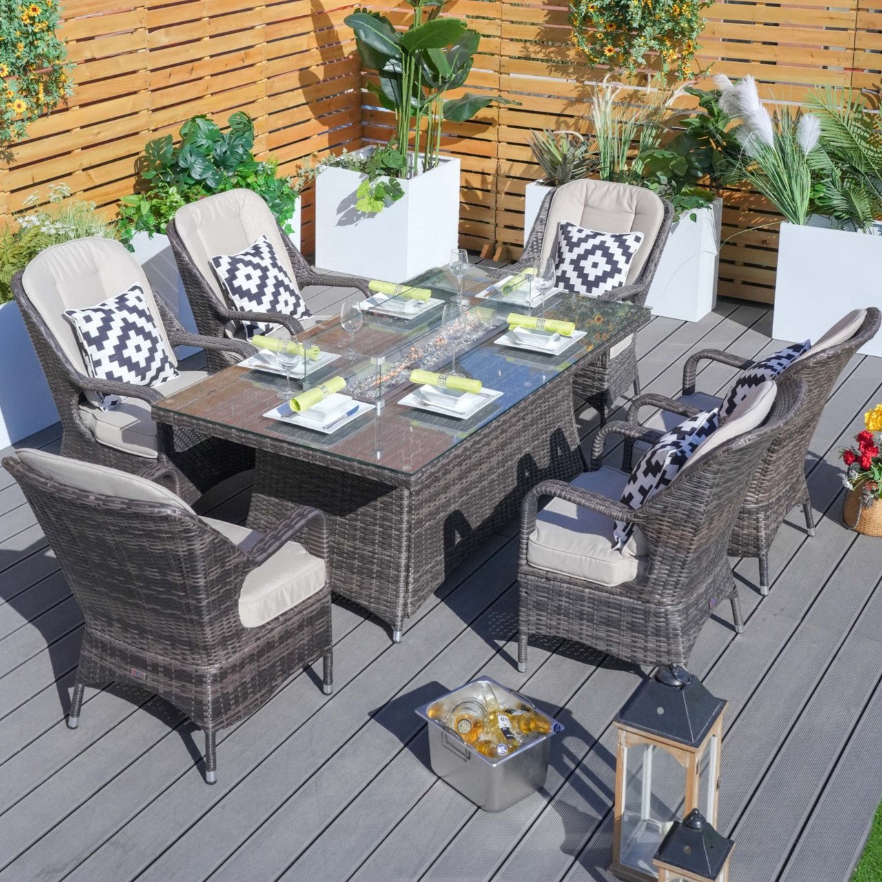 Details of Direct Wicker's 6-Seat Rectangle Patio Fire Pit Set (PAG-1106R)