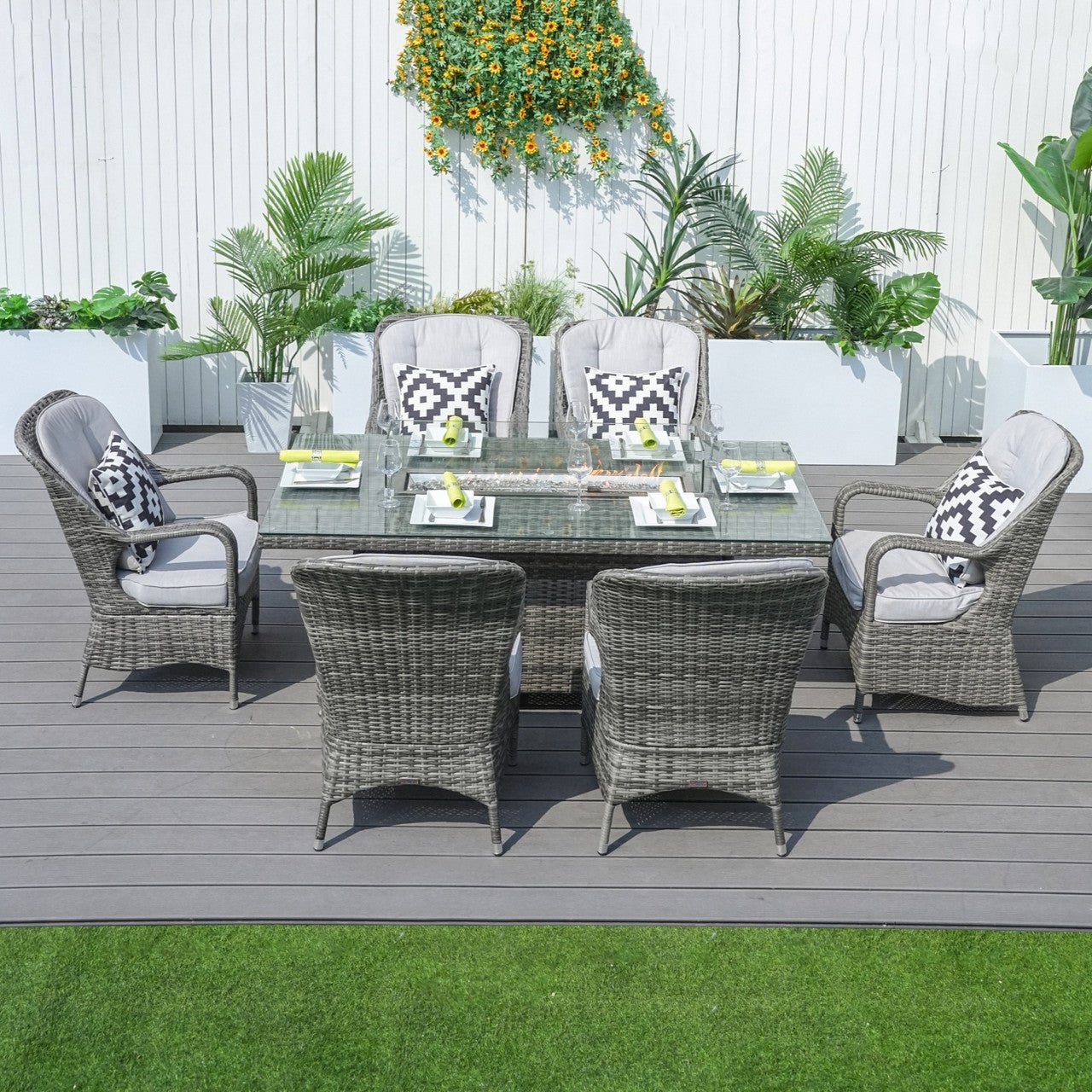 Direct Wicker's 6-Seat Rectangle Patio Fire Pit Set in Gray Color (PAG-1106R)