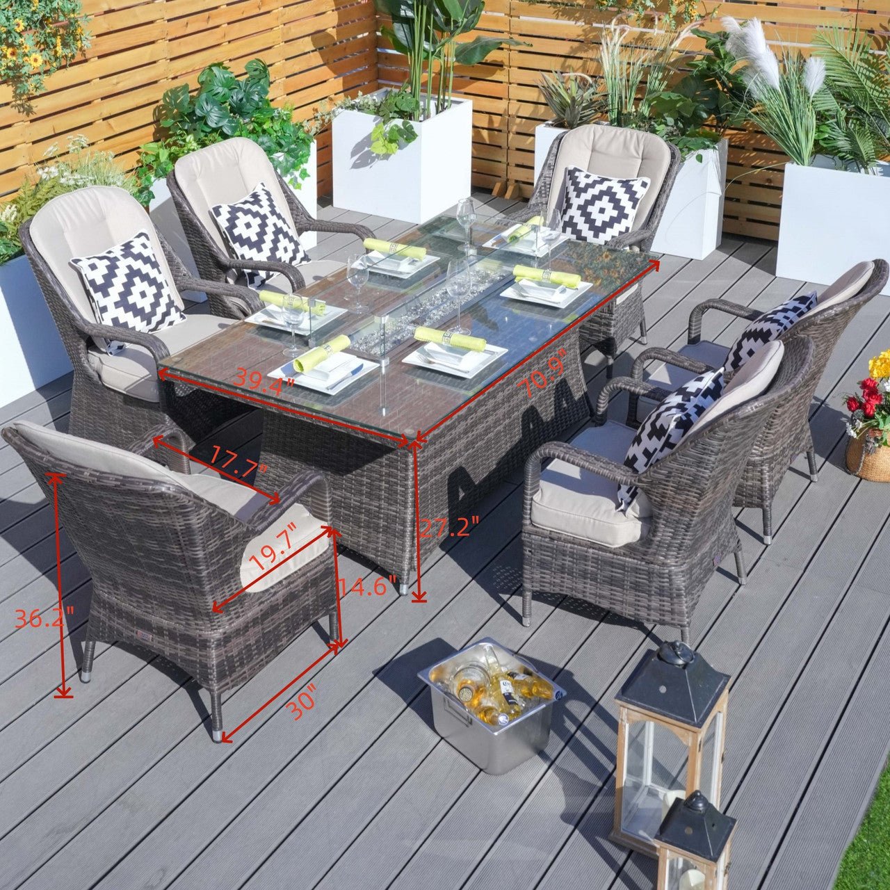 Details of Direct Wicker's 6-Seat Rectangle Patio Fire Pit Set (PAG-1106R)