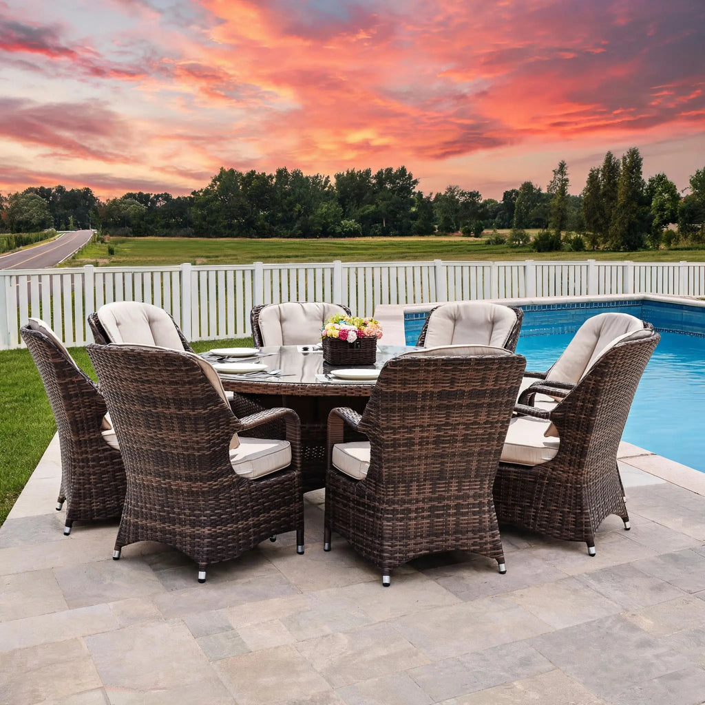 Parma 8-Seat Outdoor Dining Set with Round Dining Table (PAD-1714+009) - Direct Wicker