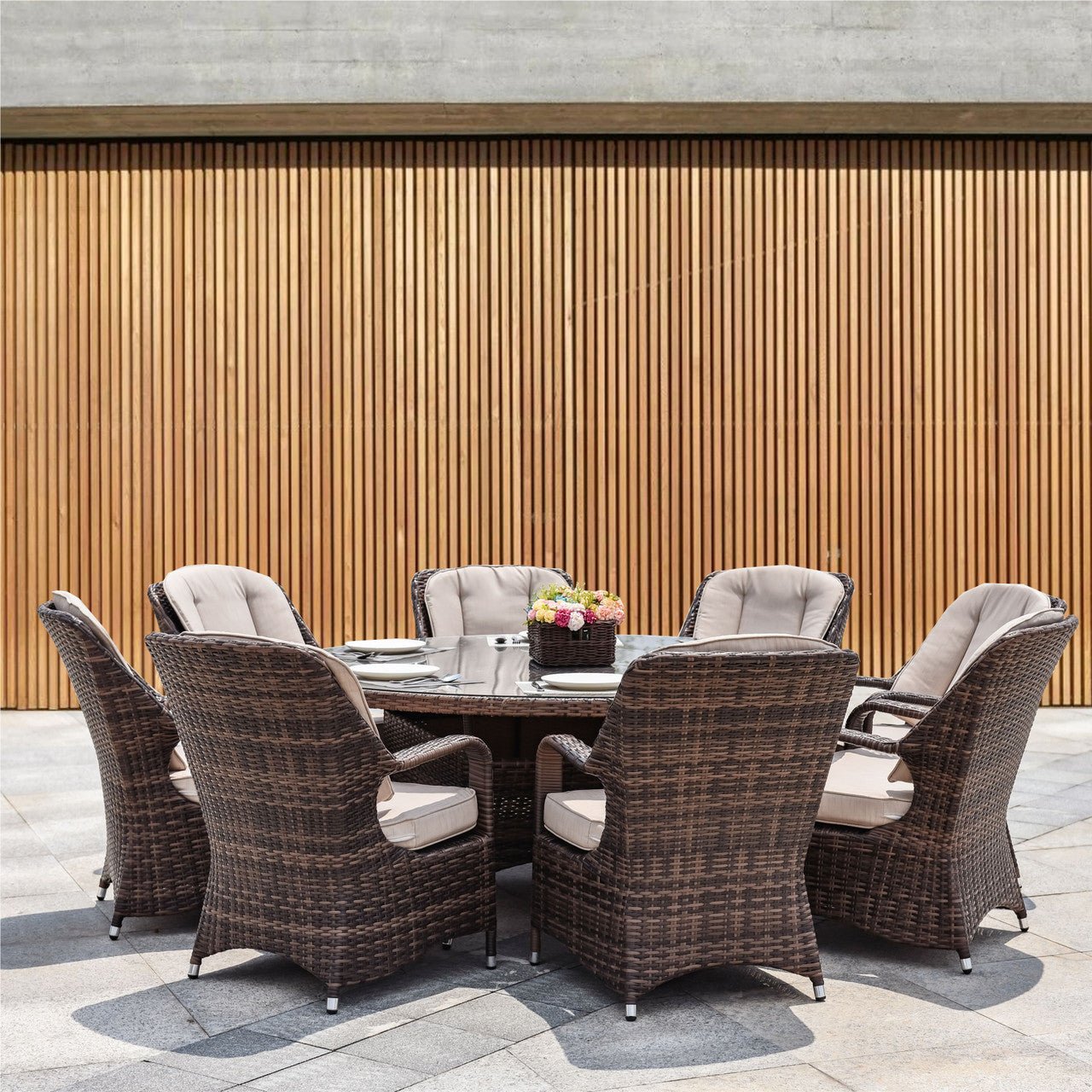 Parma 8 - Seater Outdoor Dining Set with Round Dining Table (PAD - 1714+009) - Direct Wicker