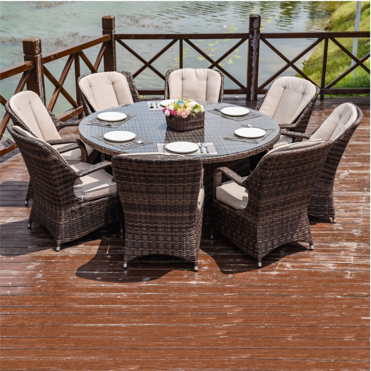 Parma 8 - Seater Outdoor Dining Set with Round Dining Table (PAD - 1714+009) - Direct Wicker