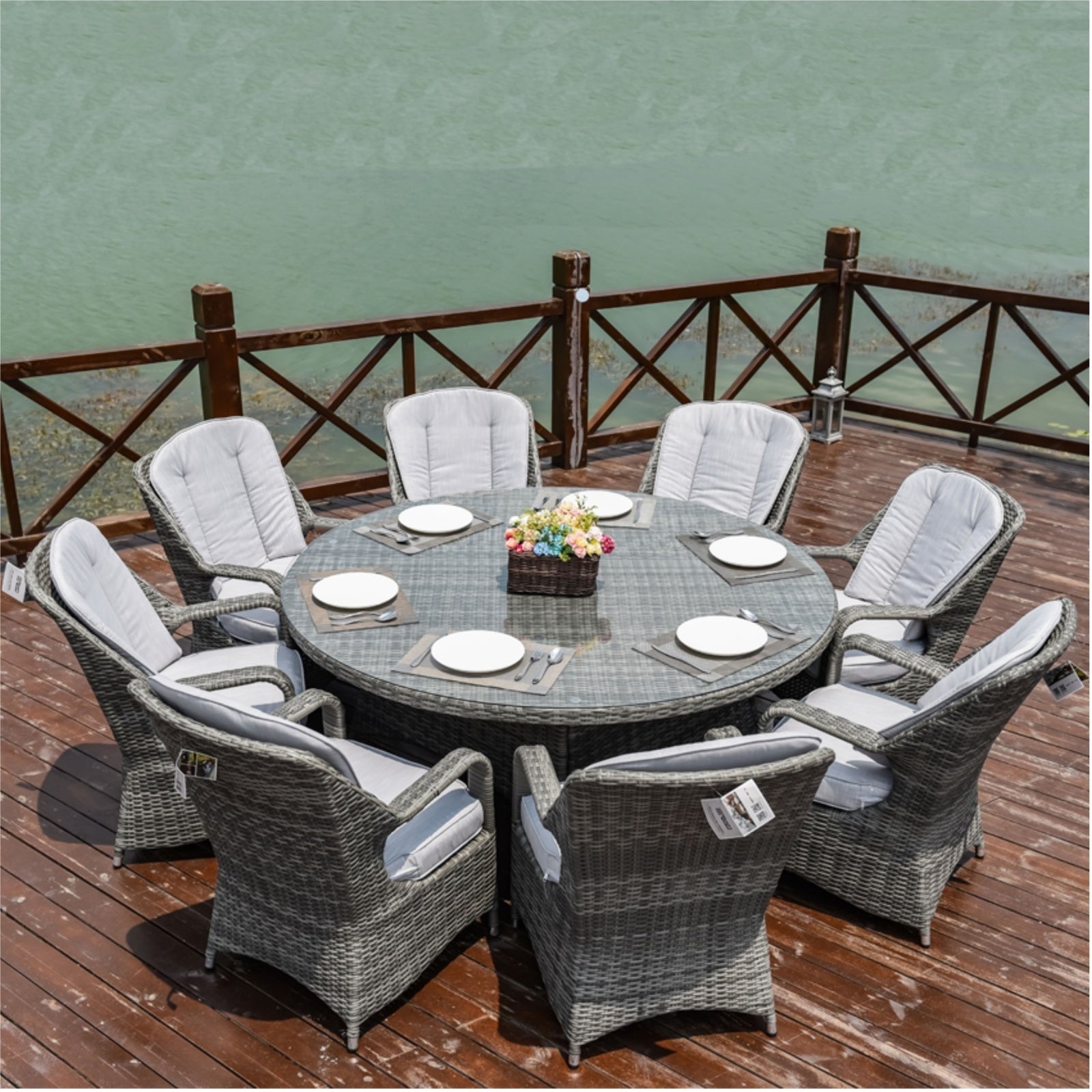 Parma 8 - Seater Outdoor Dining Set with Round Dining Table (PAD - 1714+009) - Direct Wicker