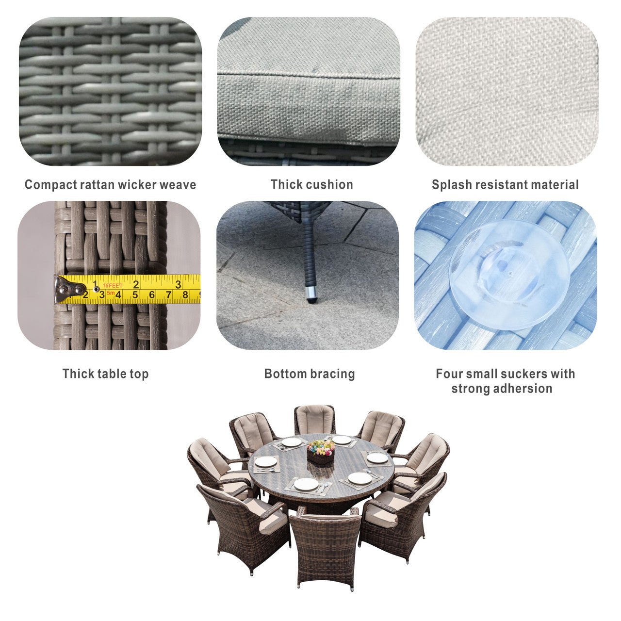 Parma 8 - Seater Outdoor Dining Set with Round Dining Table (PAD - 1714+009) - Direct Wicker