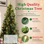 Pre-Lit Artificial Christmas Tree with Red Berries, Pine Cones, Warm White LED Lights & Automatic-Opening PVC Branches – 5 FT, 6 FT & 7 FT (PAT-011L) - Direct Wicker