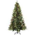 Pre-Lit Artificial Christmas Tree with Red Berries, Pine Cones, Warm White LED Lights & Automatic-Opening PVC Branches – 5 FT, 6 FT & 7 FT (PAT-011L) - Direct Wicker