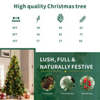 Pre-Lit Artificial Christmas Tree with Red Berries, Pine Cones, Warm White LED Lights & Automatic-Opening PVC Branches – 5 FT, 6 FT & 7 FT (PAT-011L) - Direct Wicker
