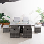 Premium 5-Piece Outdoor Fire Pit Dining Set with Storage Chairs & Ottomans (PAG-1106R+3234-GR) - Direct Wicker