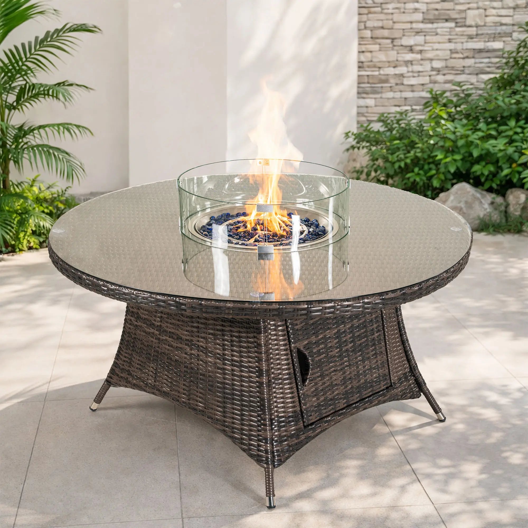 Premium All-Weather Round Aluminum Propane Fire Pit Table (PAG-2601) - Direct Wicker