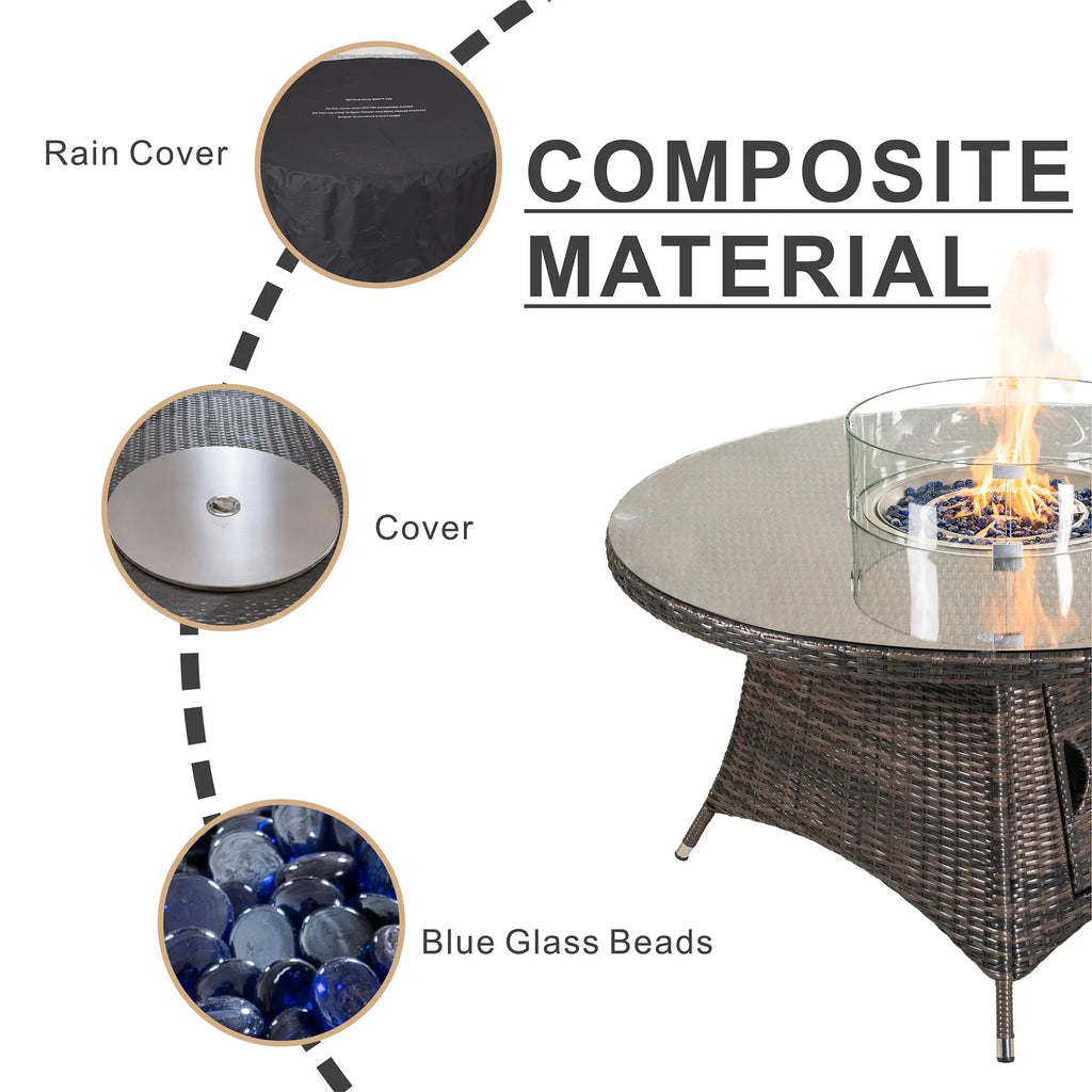 Premium All-Weather Round Aluminum Propane Fire Pit Table (PAG-2601) - Direct Wicker
