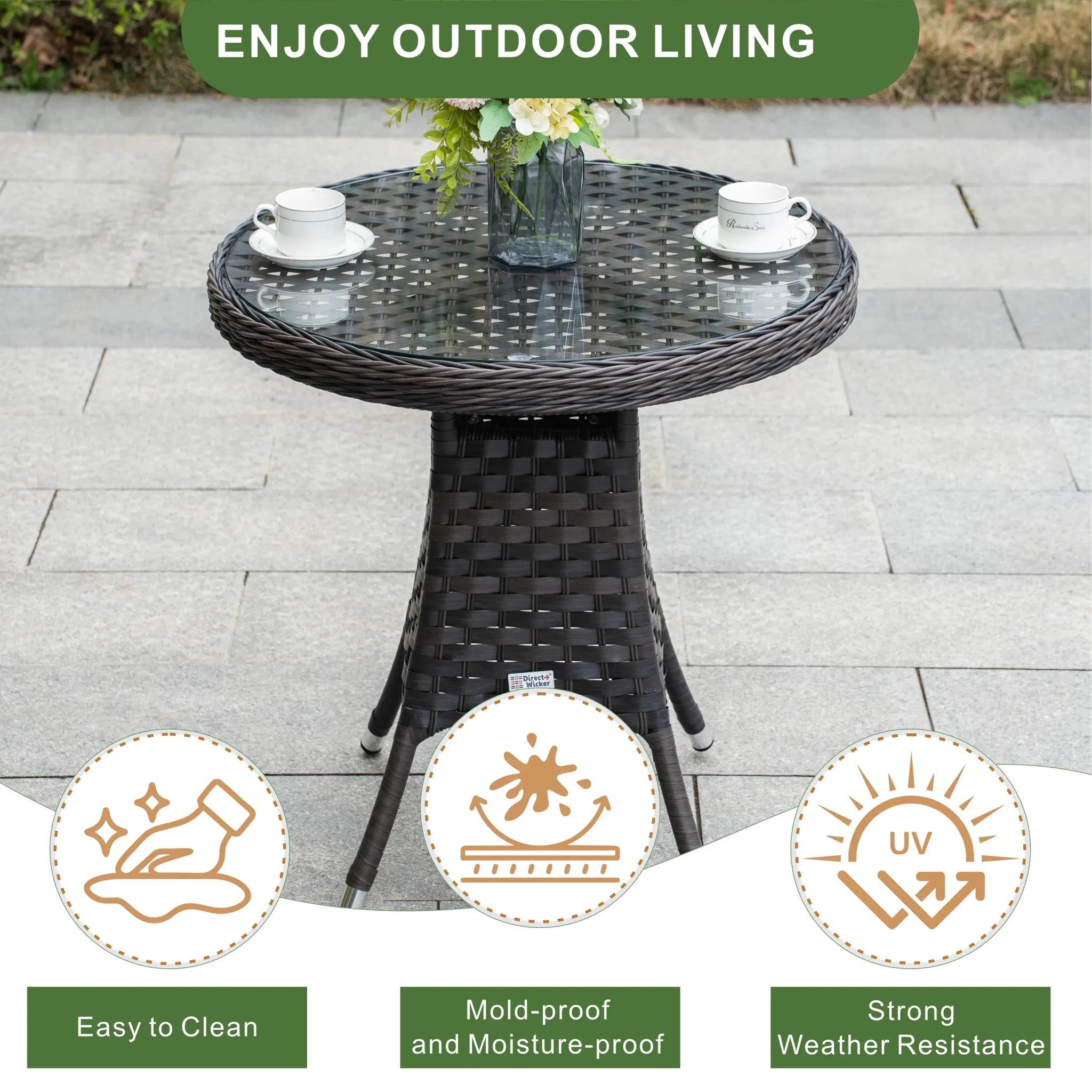 Premium Aluminum Frame Round Outdoor Dining/Coffee Table (PAD-1707) - Direct Wicker