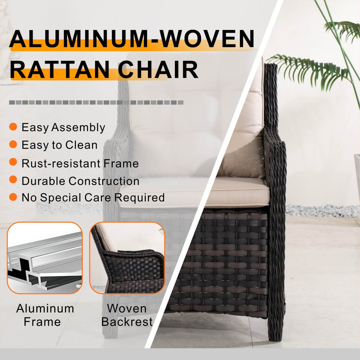 Premium Aluminum Frame Wicker Dining Chair with Cushions (PAC-013) - Direct Wicker