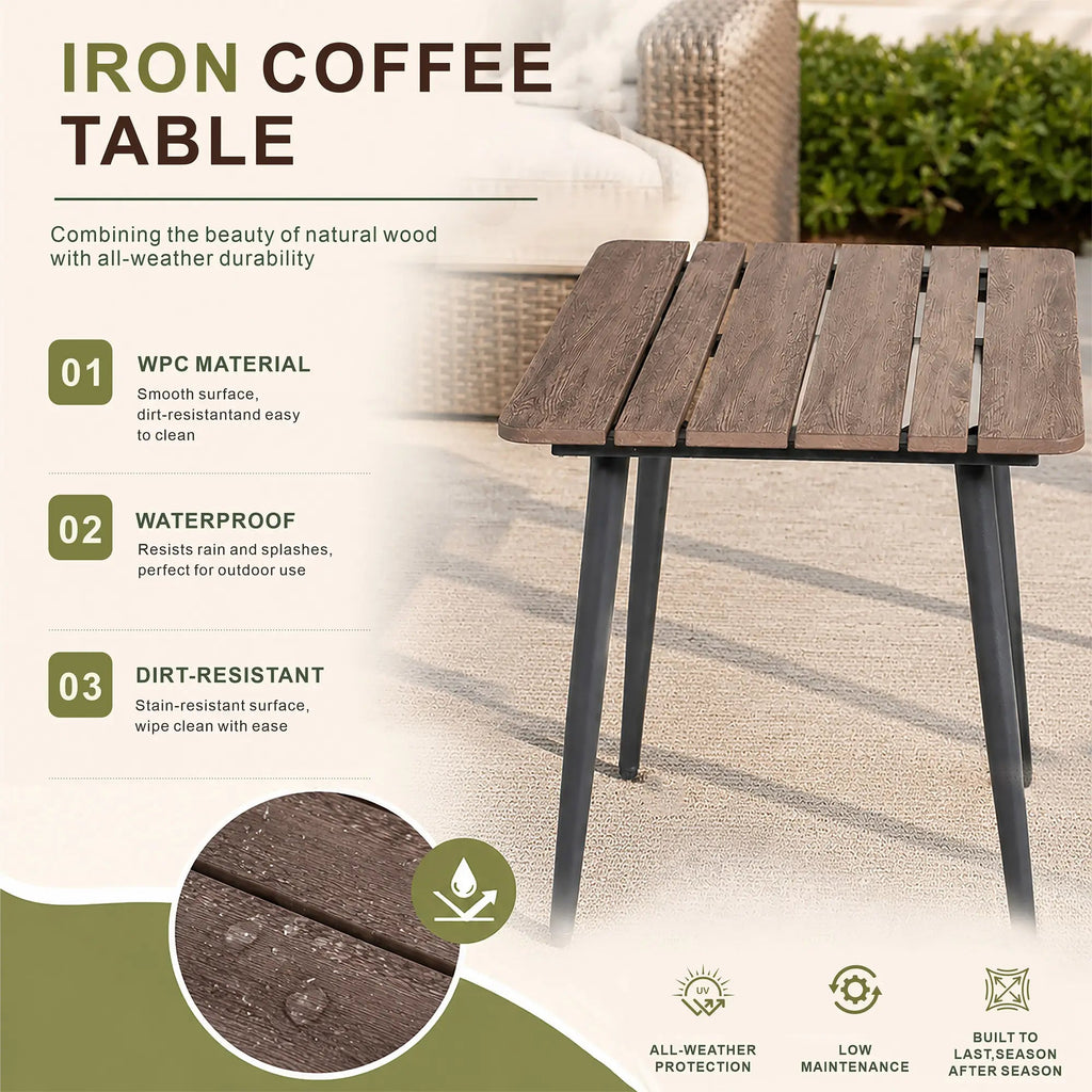 Premium Brown Steel Outdoor Coffee Table (PAD-2654/5/6/7-BR) - Direct Wicker