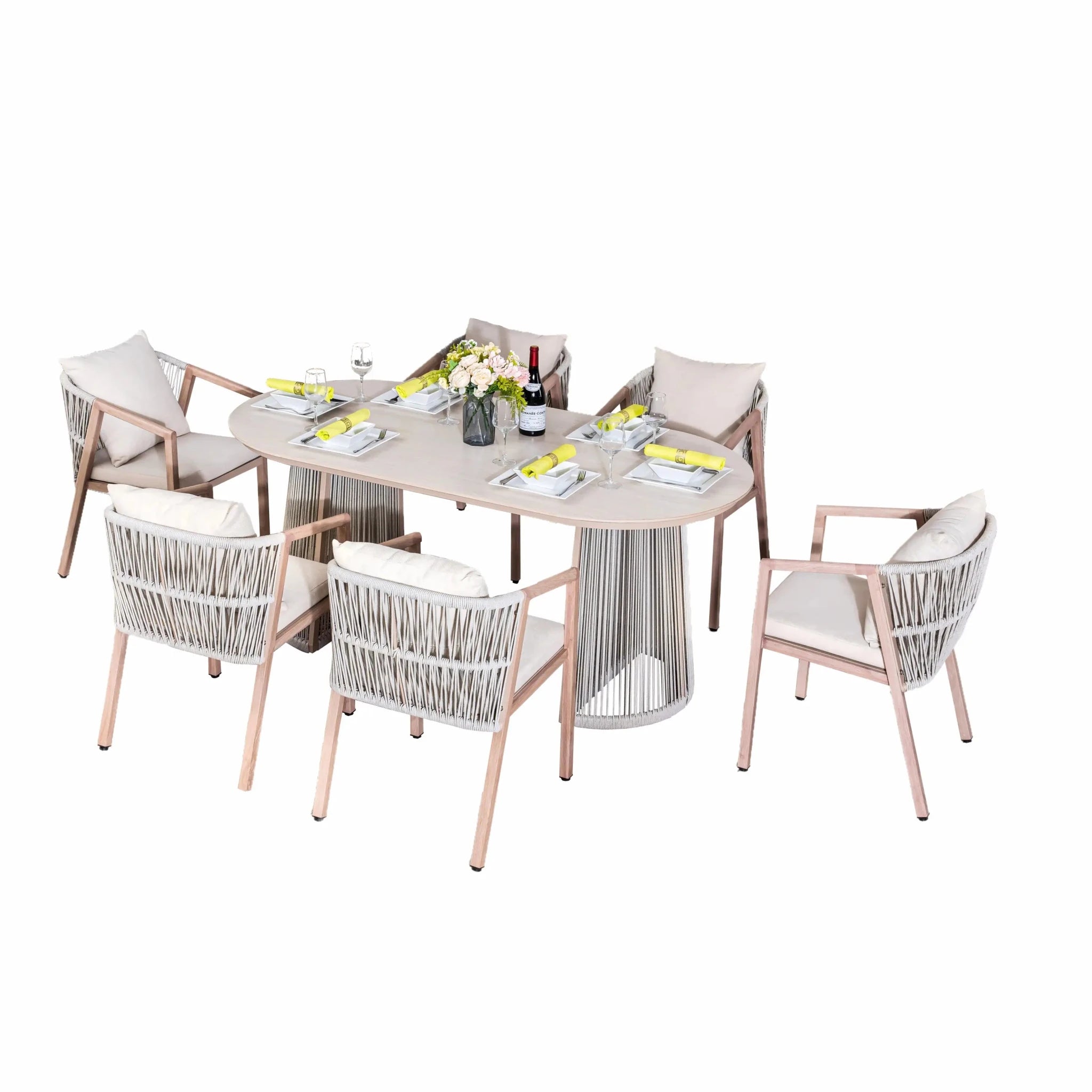 Premium Iron Frame 6-Seat Outdoor Dining Set (PAD-2539-GR) - Direct Wicker