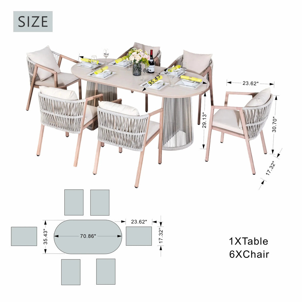 Premium Iron Frame 6-Seat Outdoor Dining Set (PAD-2539-GR) - Direct Wicker