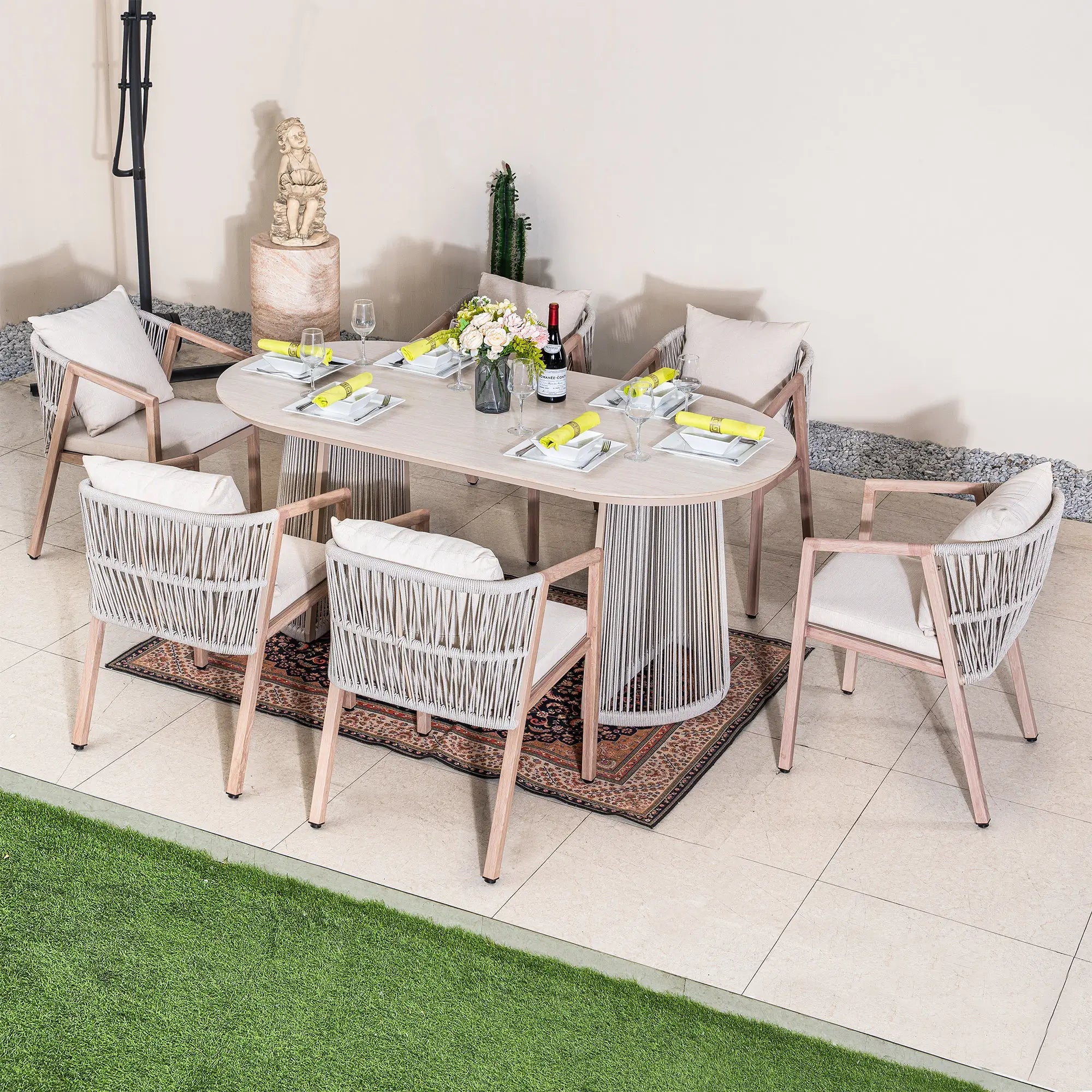 Premium Iron Frame 6-Seat Outdoor Dining Set (PAD-2539-GR) - Direct Wicker