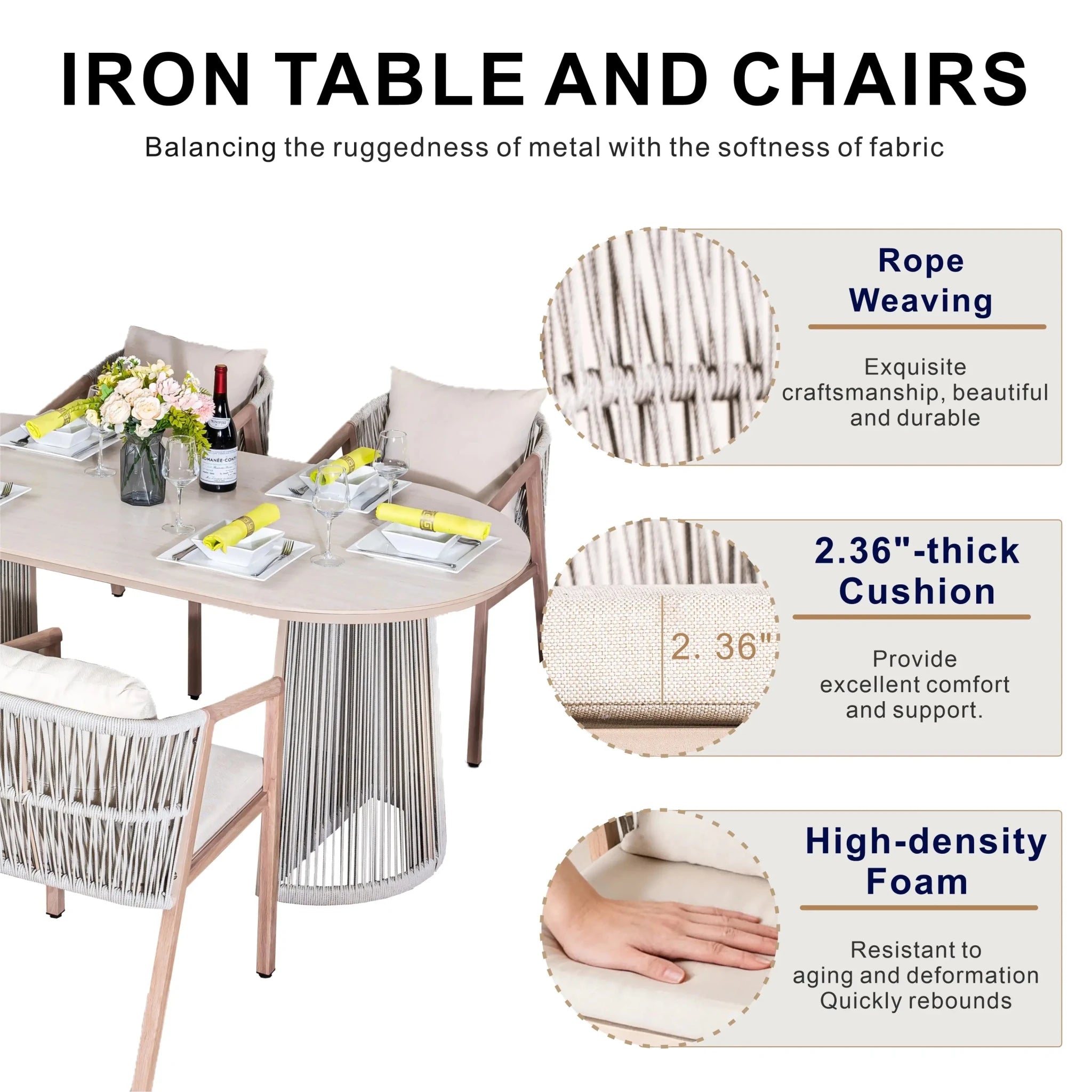 Premium Iron Frame 6-Seat Outdoor Dining Set (PAD-2539-GR) - Direct Wicker