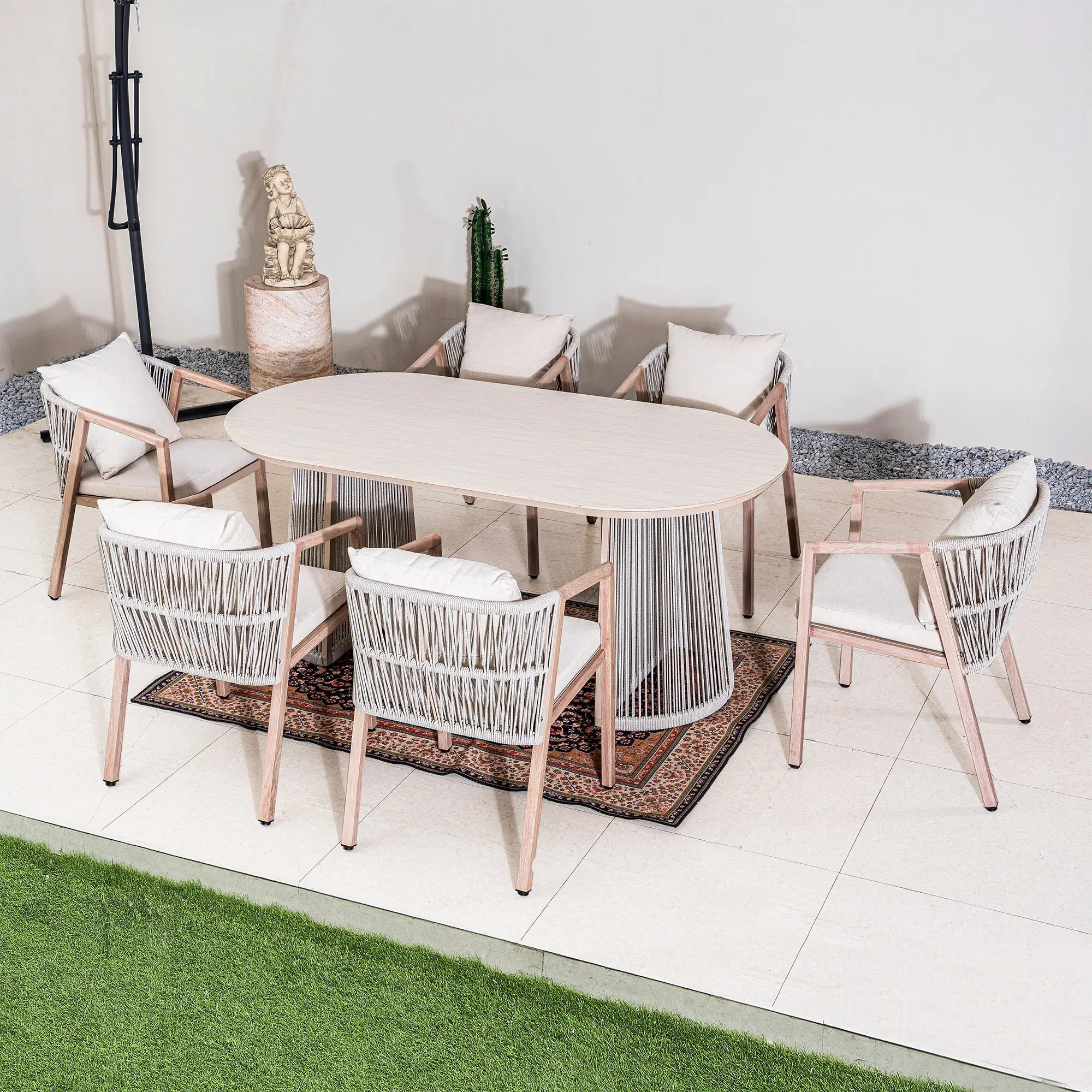 Premium Iron Frame 6-Seat Outdoor Dining Set (PAD-2539-GR) - Direct Wicker
