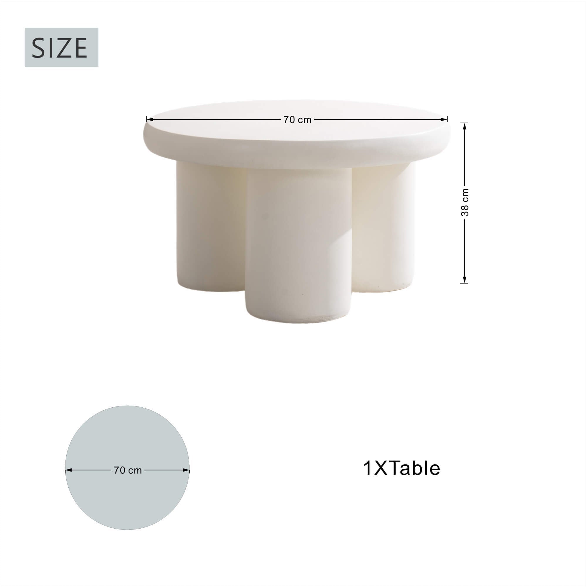 Premium Magnesium Oxide Round Coffee Table – Cream Color with Adjustable Knob - Direct Wicker
