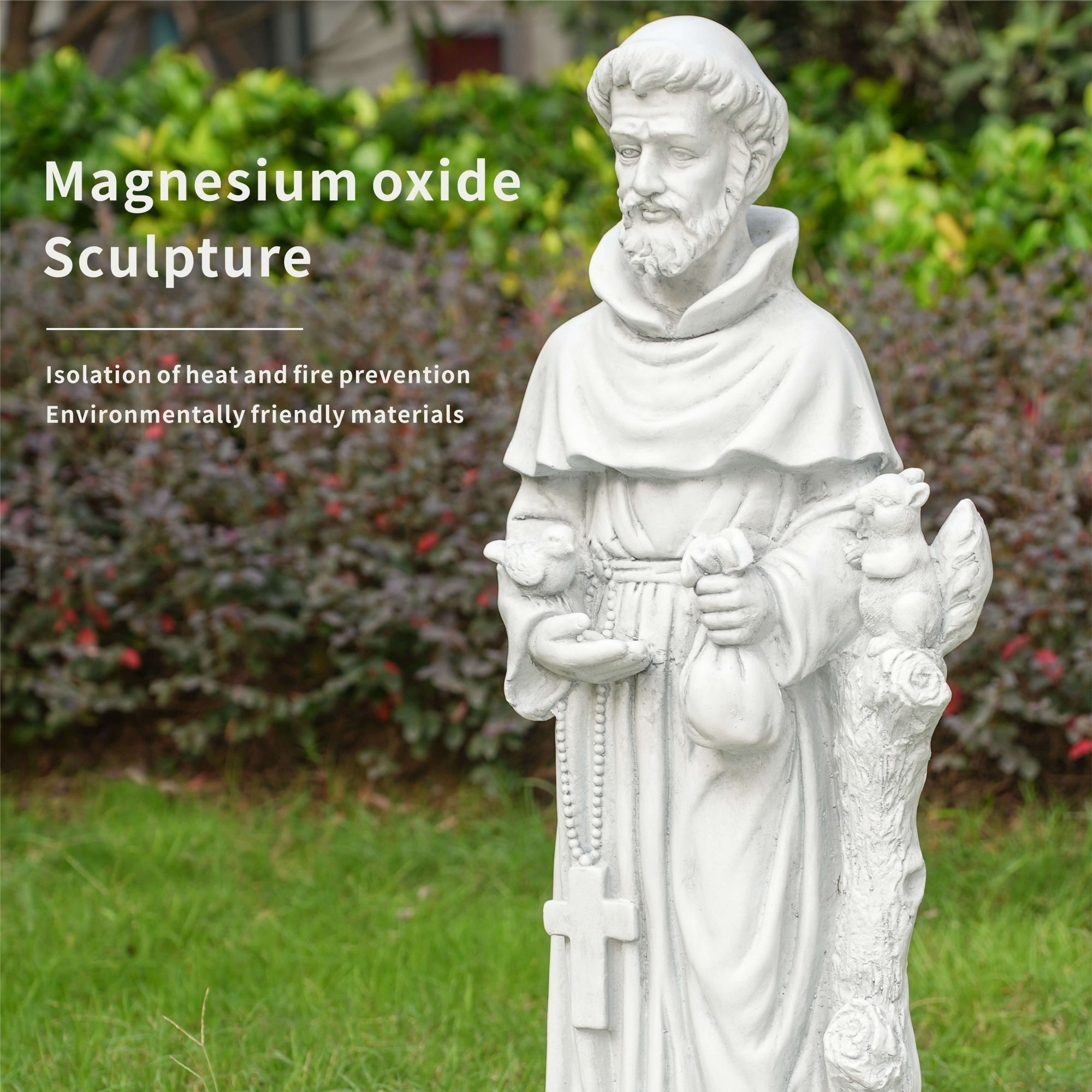 Premium Magnesium Oxide Saint Francis Sculpture (GS - 24938F - AN) - Direct Wicker
