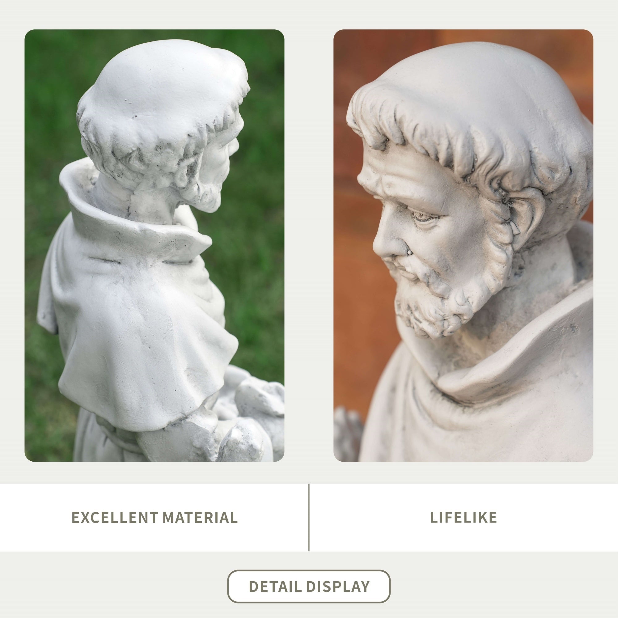 Premium Magnesium Oxide Saint Francis Sculpture (GS - 24938F - AN) - Direct Wicker