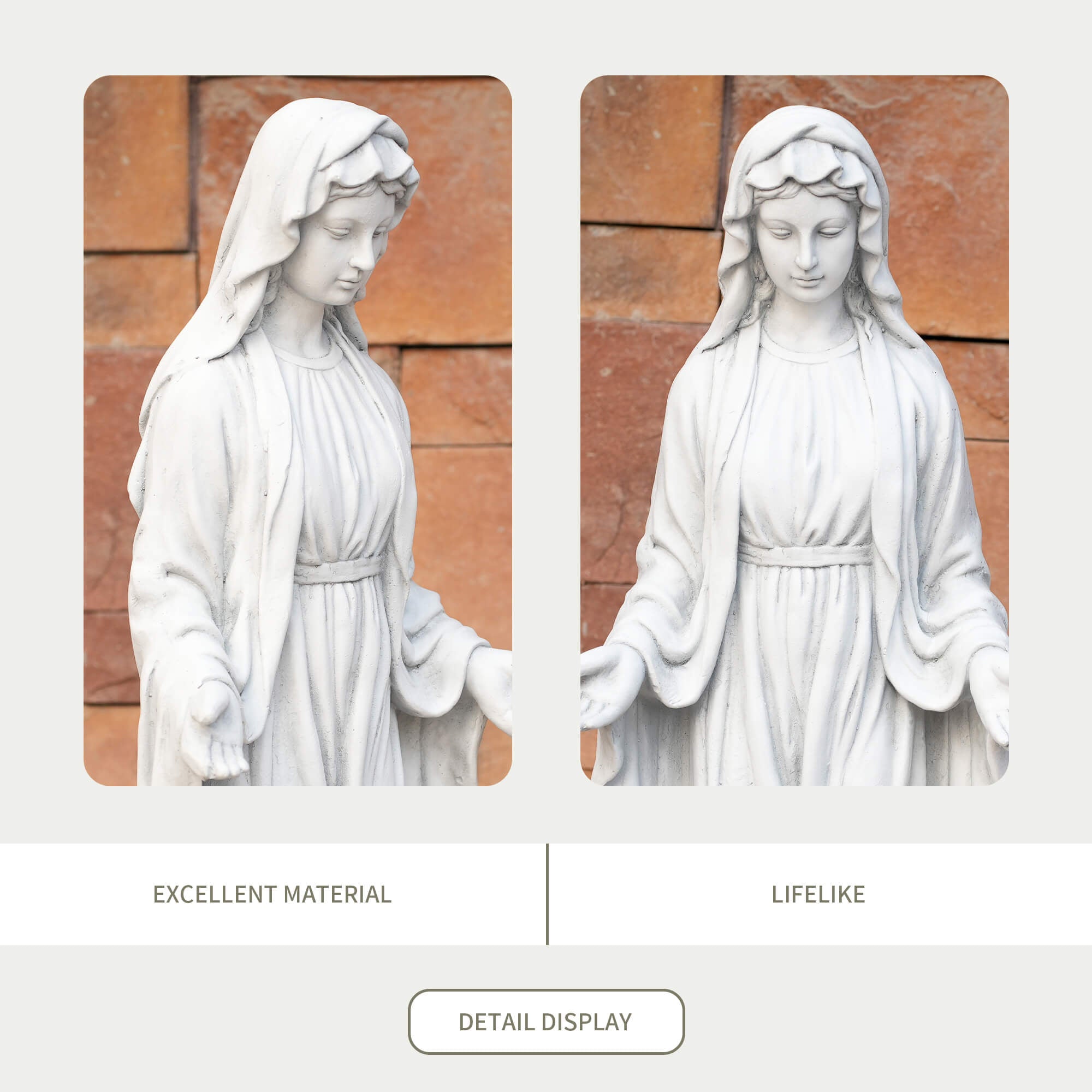 Premium Magnesium Oxide Virgin Mary Sculpture – Elegant Garden Décor (GS - 24937G - AN) - Direct Wicker