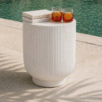 Premium White Magnesium Oxide Outdoor Side Table (PAD-2633ST-WH) - Direct Wicker