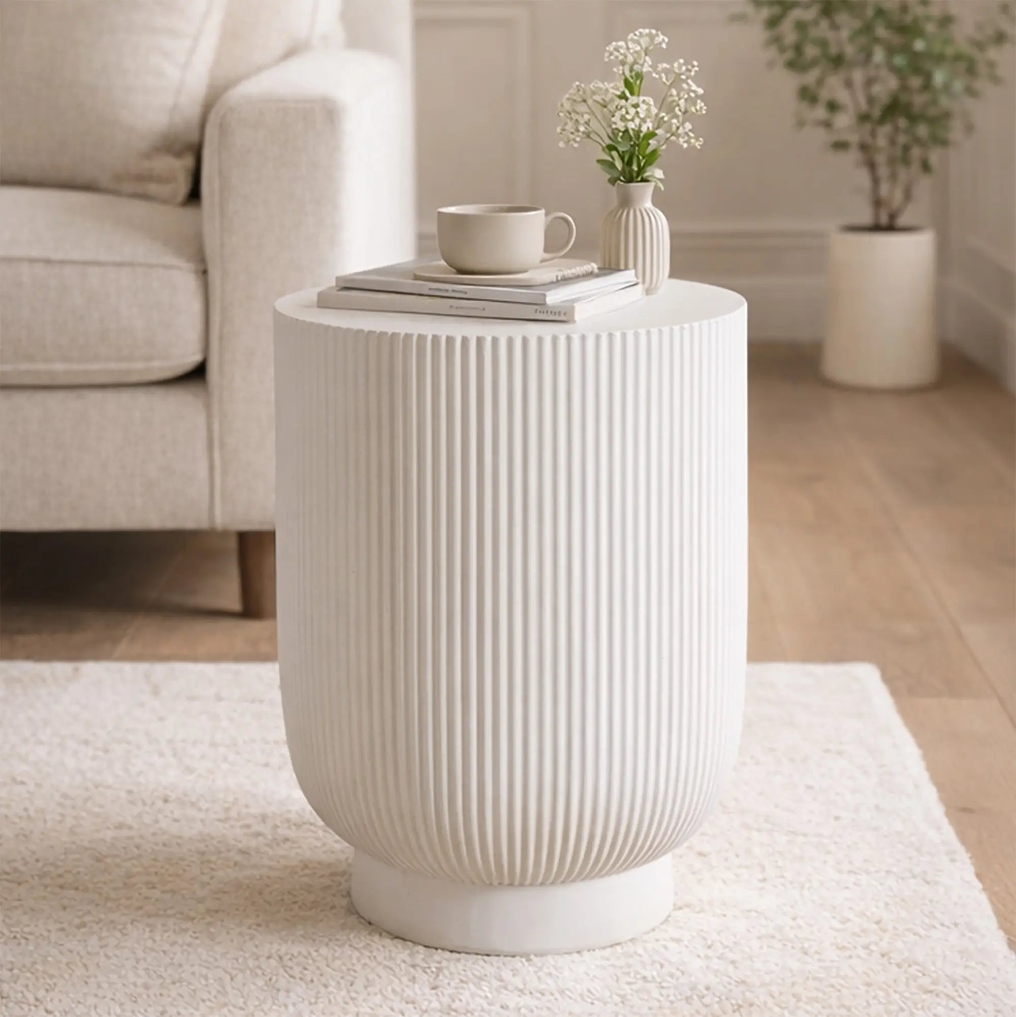 Premium White Magnesium Oxide Outdoor Side Table (PAD-2633ST-WH) - Direct Wicker