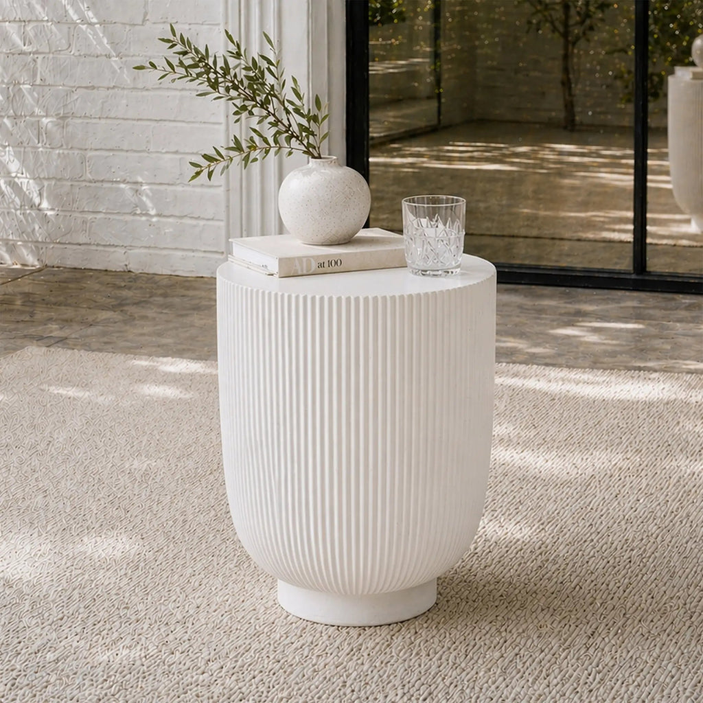 Premium White Magnesium Oxide Outdoor Side Table (PAD-2633ST-WH) - Direct Wicker