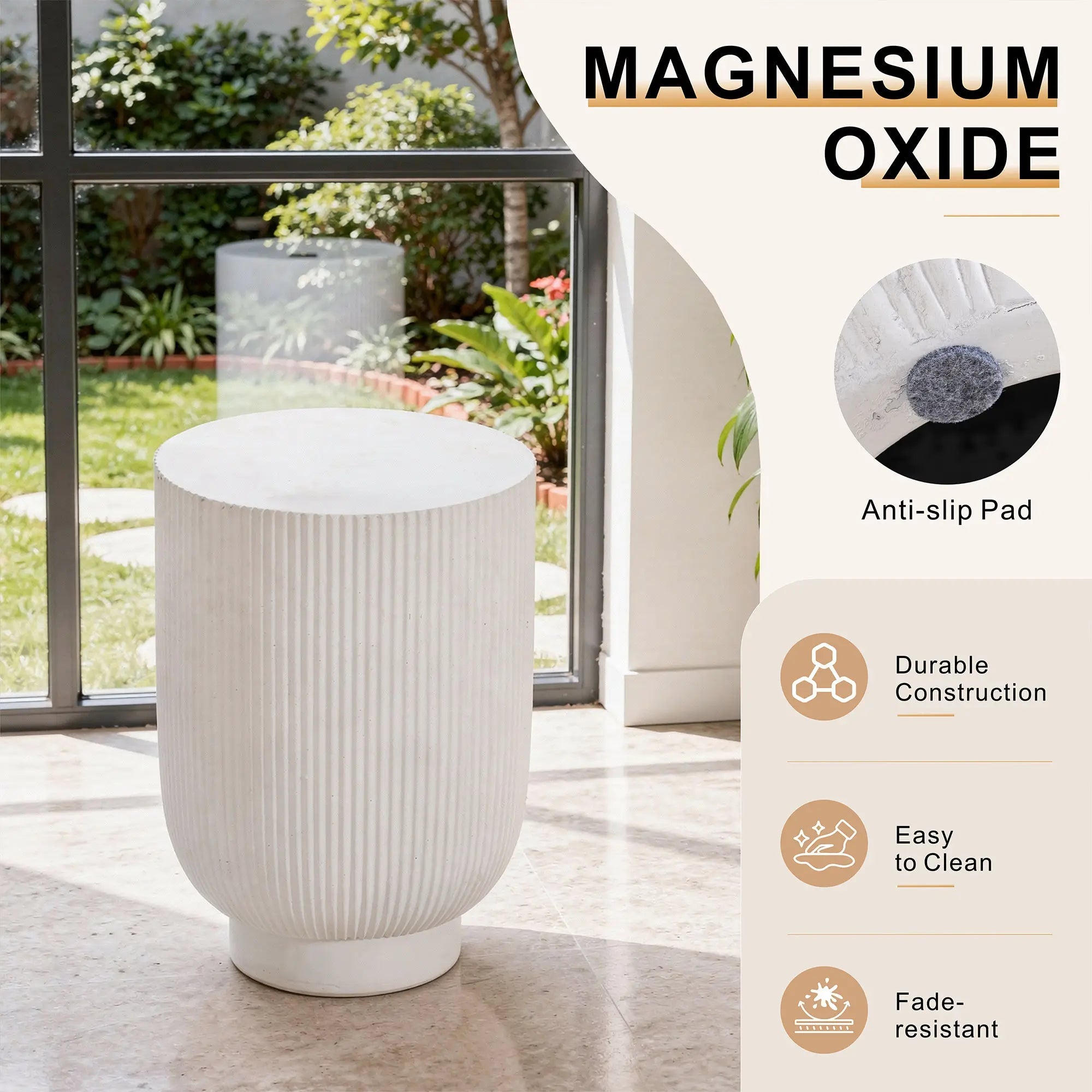 Premium White Magnesium Oxide Outdoor Side Table (PAD-2633ST-WH) - Direct Wicker
