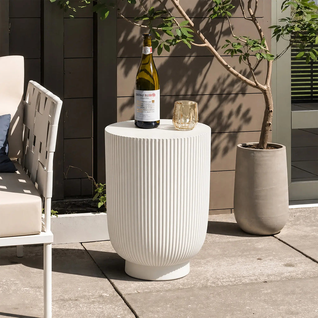 Premium White Magnesium Oxide Outdoor Side Table (PAD-2633ST-WH) - Direct Wicker