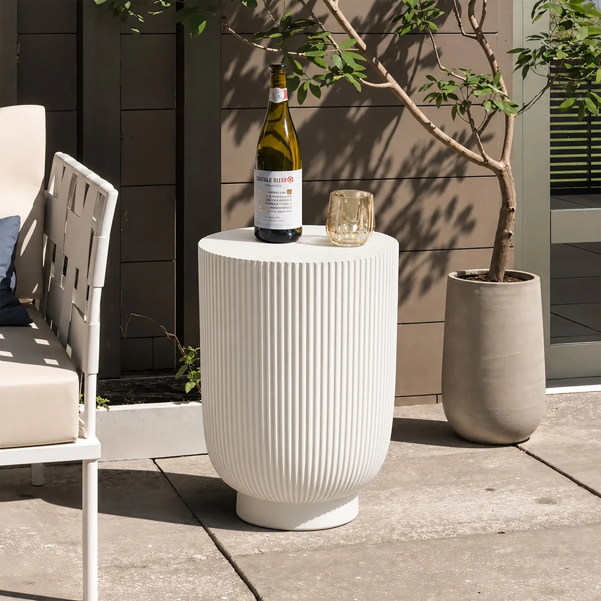 Premium White Magnesium Oxide Outdoor Side Table (PAD-2633ST-WH) - Direct Wicker