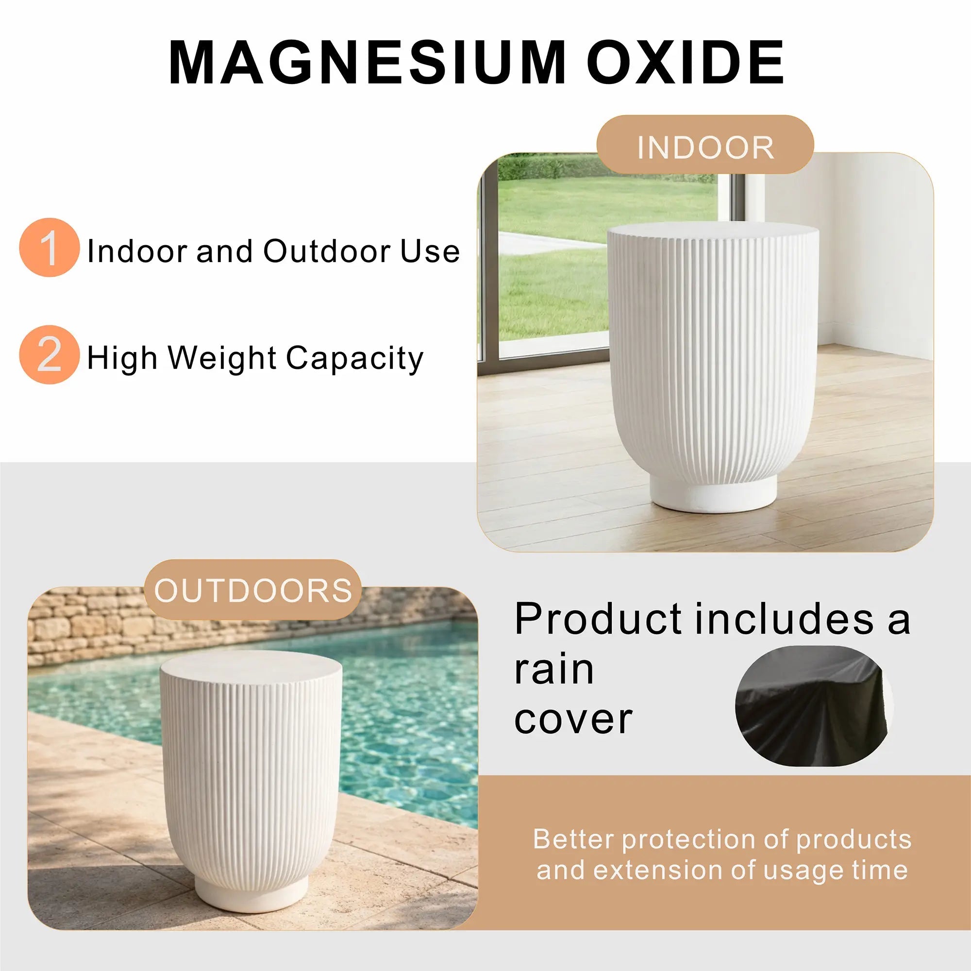 Premium White Magnesium Oxide Outdoor Side Table (PAD-2633ST-WH) - Direct Wicker