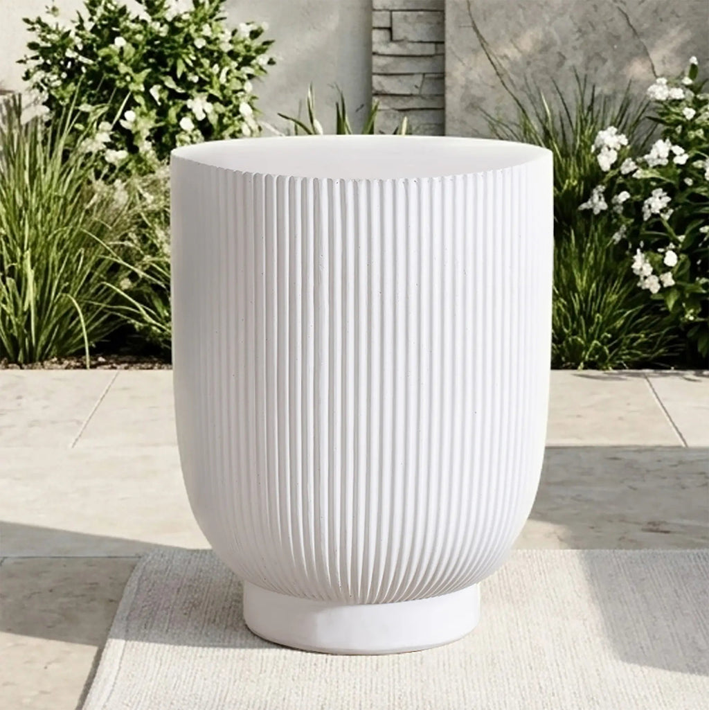 Premium White Magnesium Oxide Outdoor Side Table (PAD-2633ST-WH) - Direct Wicker