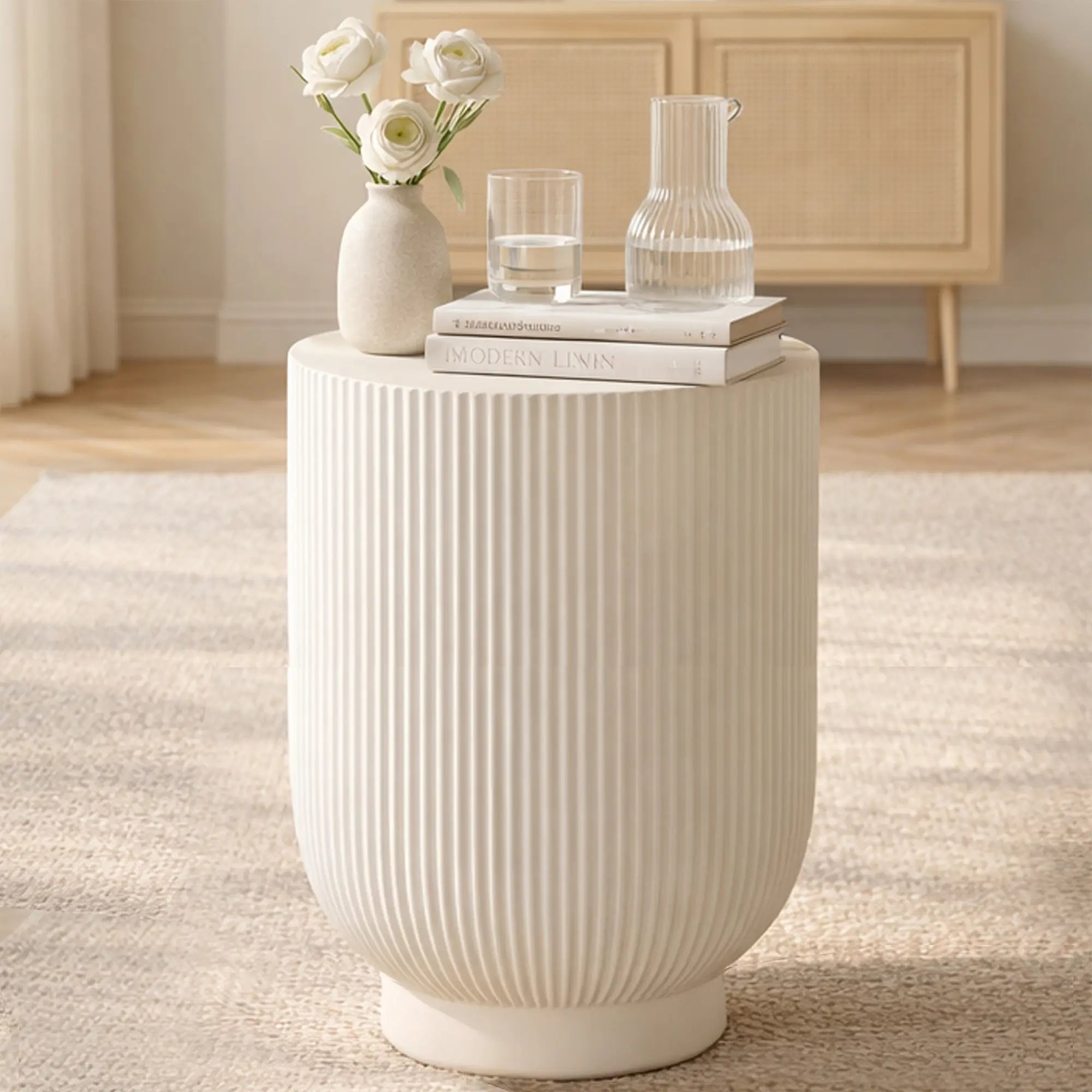 Premium White Magnesium Oxide Outdoor Side Table (PAD-2633ST-WH) - Direct Wicker